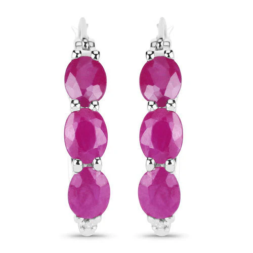 1.81 Carat Genuine Ruby and White Diamond .925 Sterling Silver Earrings - Image 3