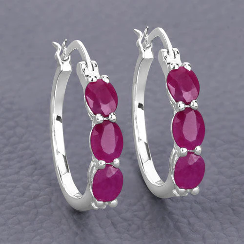 1.81 Carat Genuine Ruby and White Diamond .925 Sterling Silver Earrings - Image 4