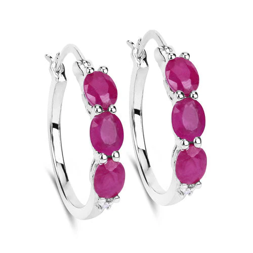 1.81 Carat Genuine Ruby and White Diamond .925 Sterling Silver Earrings - Image 5