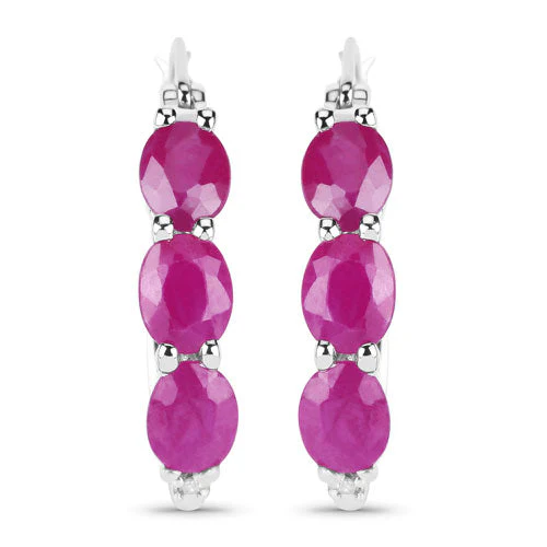1.81 Carat Genuine Ruby and White Diamond .925 Sterling Silver Earrings - Image 7