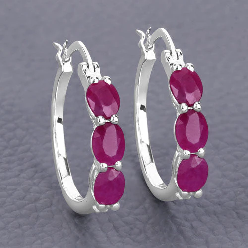 1.81 Carat Genuine Ruby and White Diamond .925 Sterling Silver Earrings - Image 8