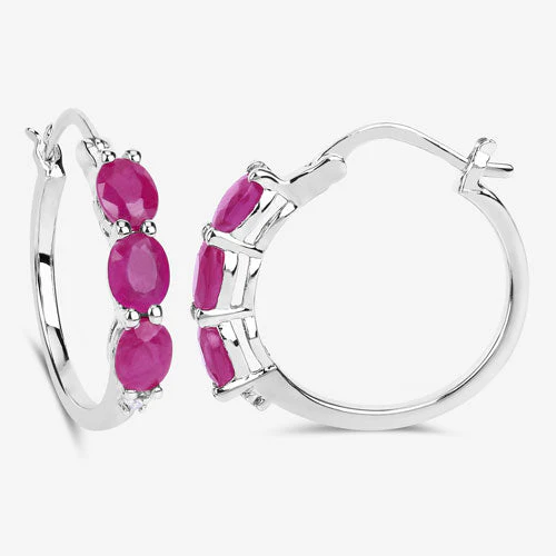 1.81 Carat Genuine Ruby and White Diamond .925 Sterling Silver Earrings - Image 9