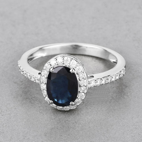 1.82 Carat Genuine Blue Sapphire and White Diamond 14K White Gold Ring - Image 4