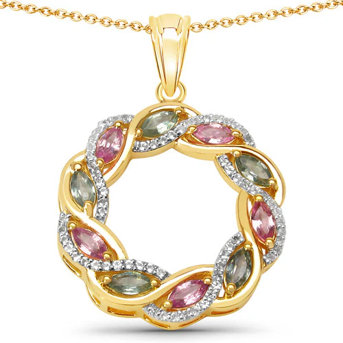 1.83 Carat Genuine Green Sapphire, Pink Sapphire and White Topaz .925 Sterling Silver Pendant - Image 2