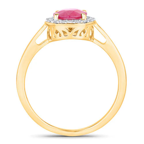 1.83 Carat Genuine Ruby and White Diamond 14K Yellow Gold Ring - Image 2
