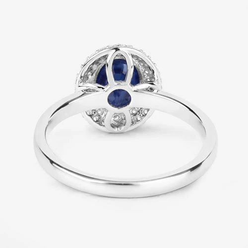 1.84 Carat Genuine Blue Sapphire and White Diamond 14K White Gold Ring - Image 7