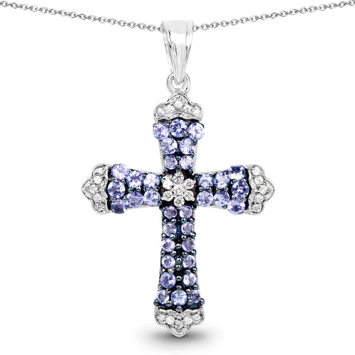 1.84 Carat Genuine Tanzanite and White Zircon .925 Sterling Silver Pendant - Image 3