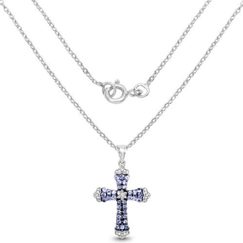 1.84 Carat Genuine Tanzanite and White Zircon .925 Sterling Silver Pendant - Image 4