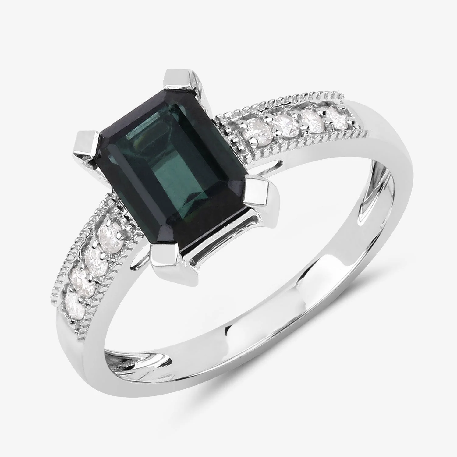 1.91 Carat Genuine Green Tourmaline and White Diamond 14K White Gold Ring - Image 4