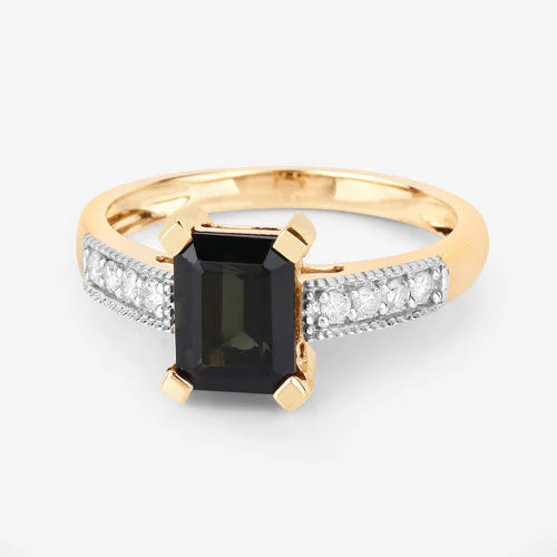 1.91 Carat Genuine Green Tourmaline and White Diamond 14K Yellow Gold Ring - Image 11