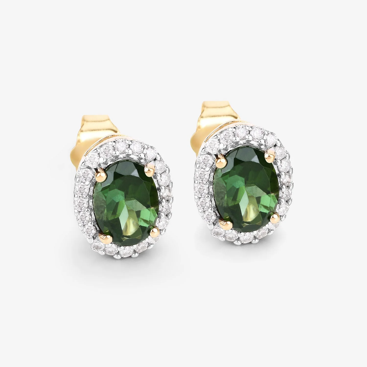 1.92 Carat Genuine Green Tourmaline and White Diamond 14K Yellow Gold Earrings - Image 3