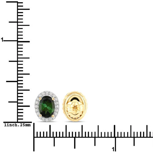 1.92 Carat Genuine Green Tourmaline and White Diamond 14K Yellow Gold Earrings - Image 7