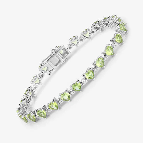10.24 Carat Genuine Peridot and White Diamond .925 Sterling Silver Bracelet - Image 10