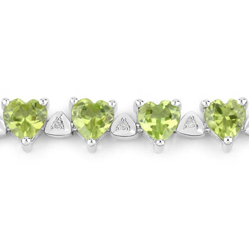 10.24 Carat Genuine Peridot and White Diamond .925 Sterling Silver Bracelet - Image 5
