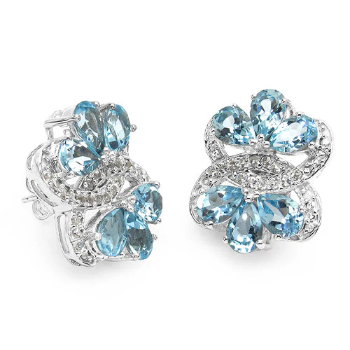 10.26 Carat Genuine Blue Topaz & White Topaz .925 Sterling Silver Earrings - Image 4