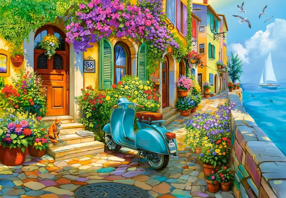 1000 Piece Jigsaw Puzzle, Coastal Life, Mediterranean Village, Italian Riviera puzzle, Seaside, Adult Puzzle, Castorland C-105465-2 - Image 2