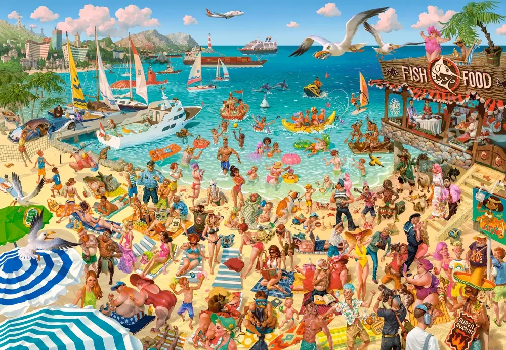 1000 Piece Jigsaw Puzzle, Fun by the Sea, Art Collection, Tropical Beach Resort Chaos, Humorous Summer Vacation Scene, Adult Puzzle, Castorland C-105151-2 - Image 2