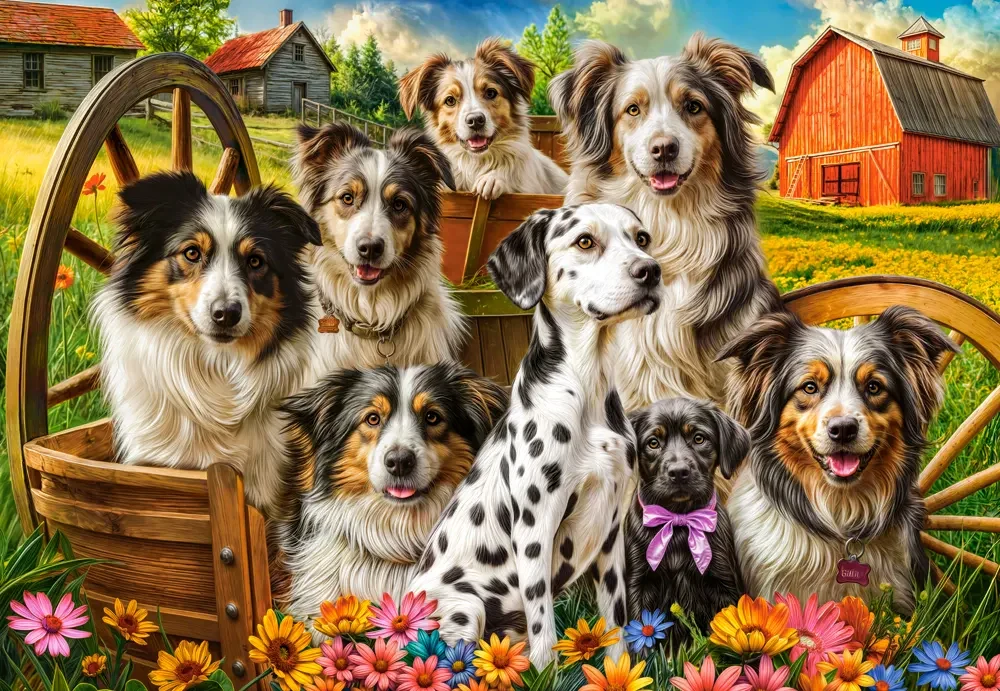 1000 Piece Jigsaw Puzzle, Happy Dogs In The Countryside, Pups in the Meadow, Rustic country puzzle, Adult Puzzle, Castorland C-105410-2 - Image 2