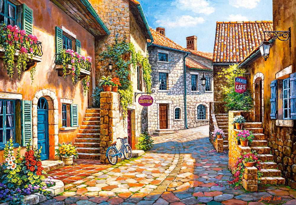 1000 Piece Jigsaw Puzzle, Rue de Village, France, Painting Puzzle, Adult Puzzle, Castorland C-103744-2 - Image 2