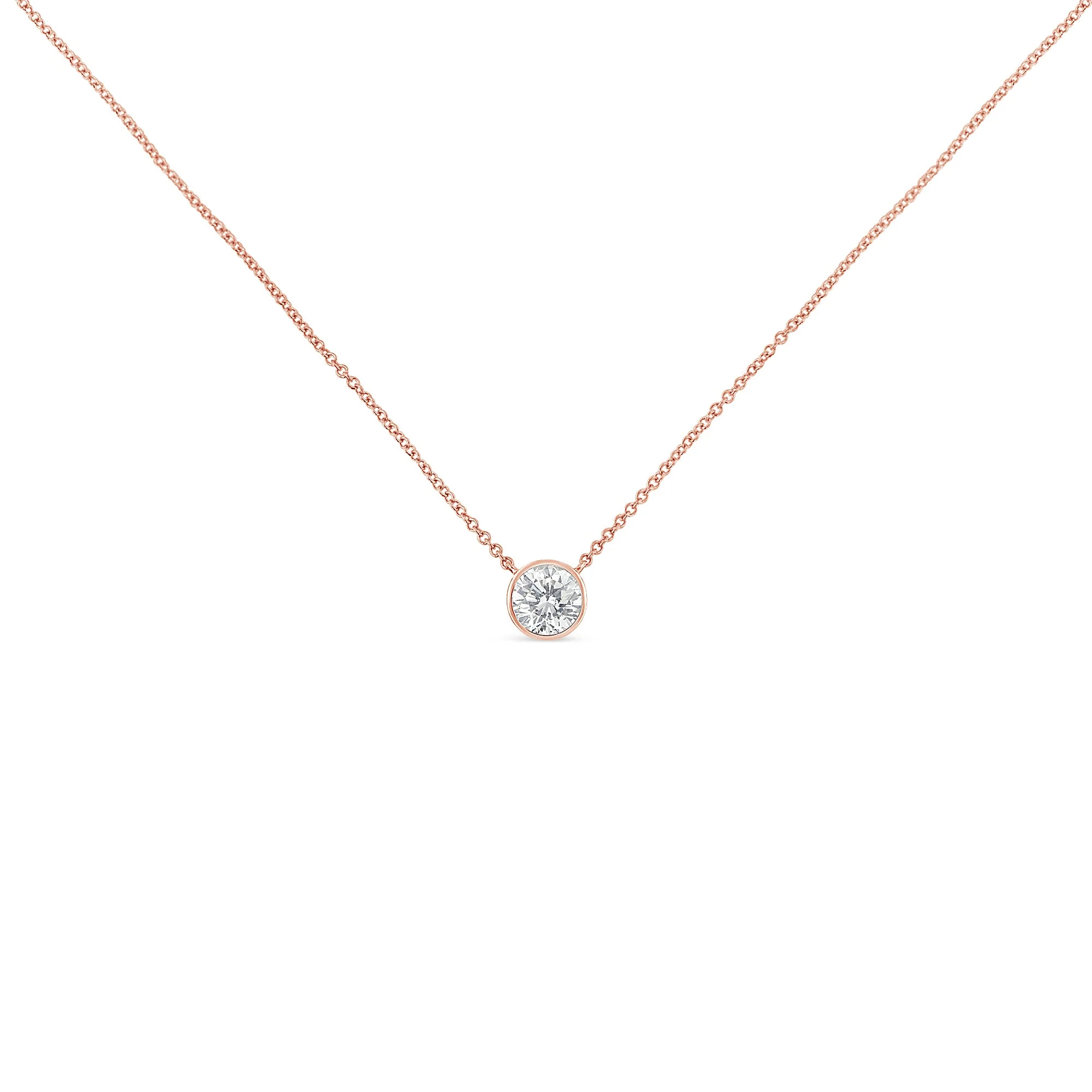 10K Rose Gold 1/3 Carat Round Brilliant-Cut Diamond Modern Bezel-Set Solitaire 16"-18" Pendant Necklace (H-I Color, SI2-I1 Clarity) - Image 2