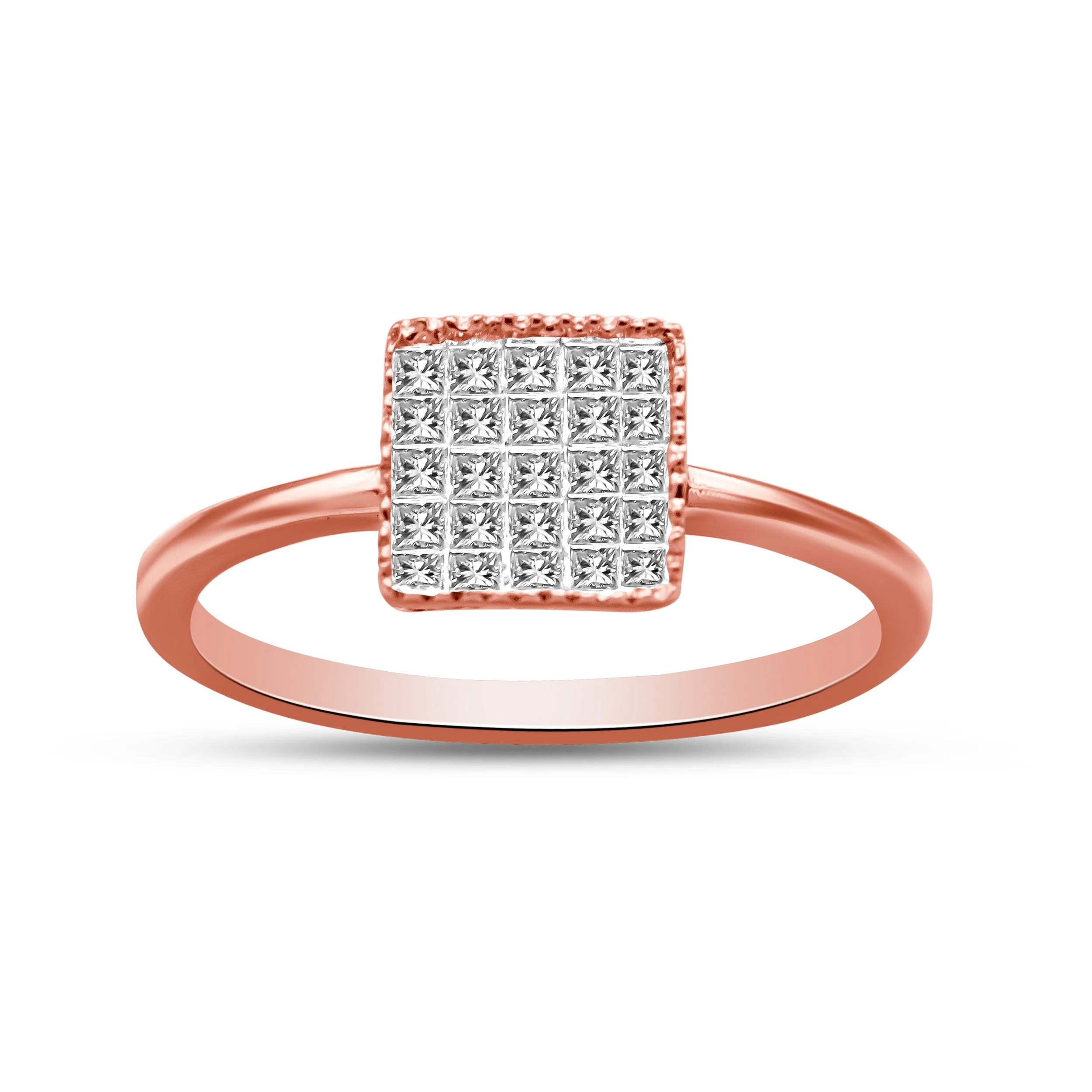 10K Rose Gold 1/3 Cttw Invisible Set Princess Cut Diamond Composite Square Shape Ring for Women (H-I color, I1-I2 clarity) - Size 7 - Image 2