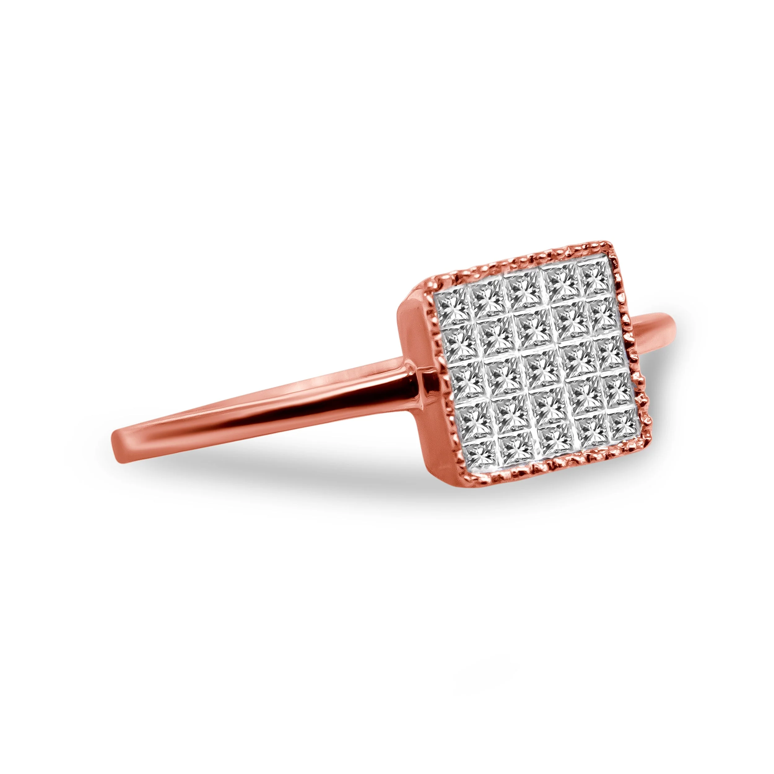 10K Rose Gold 1/3 Cttw Invisible Set Princess Cut Diamond Composite Square Shape Ring for Women (H-I color, I1-I2 clarity) - Size 7 - Image 3