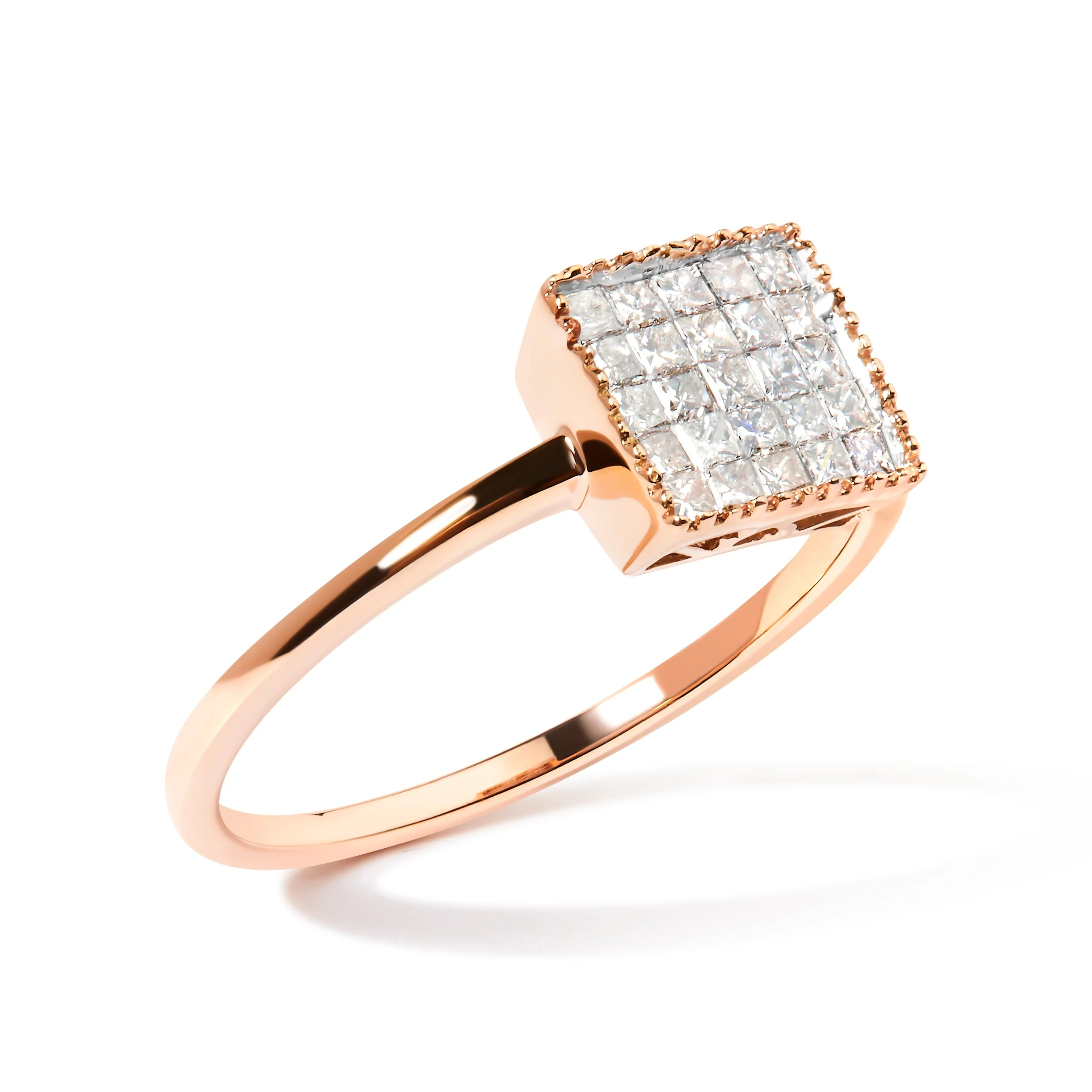 10K Rose Gold 1/3 Cttw Invisible Set Princess Cut Diamond Composite Square Shape Ring for Women (H-I color, I1-I2 clarity) - Size 7 - Image 8