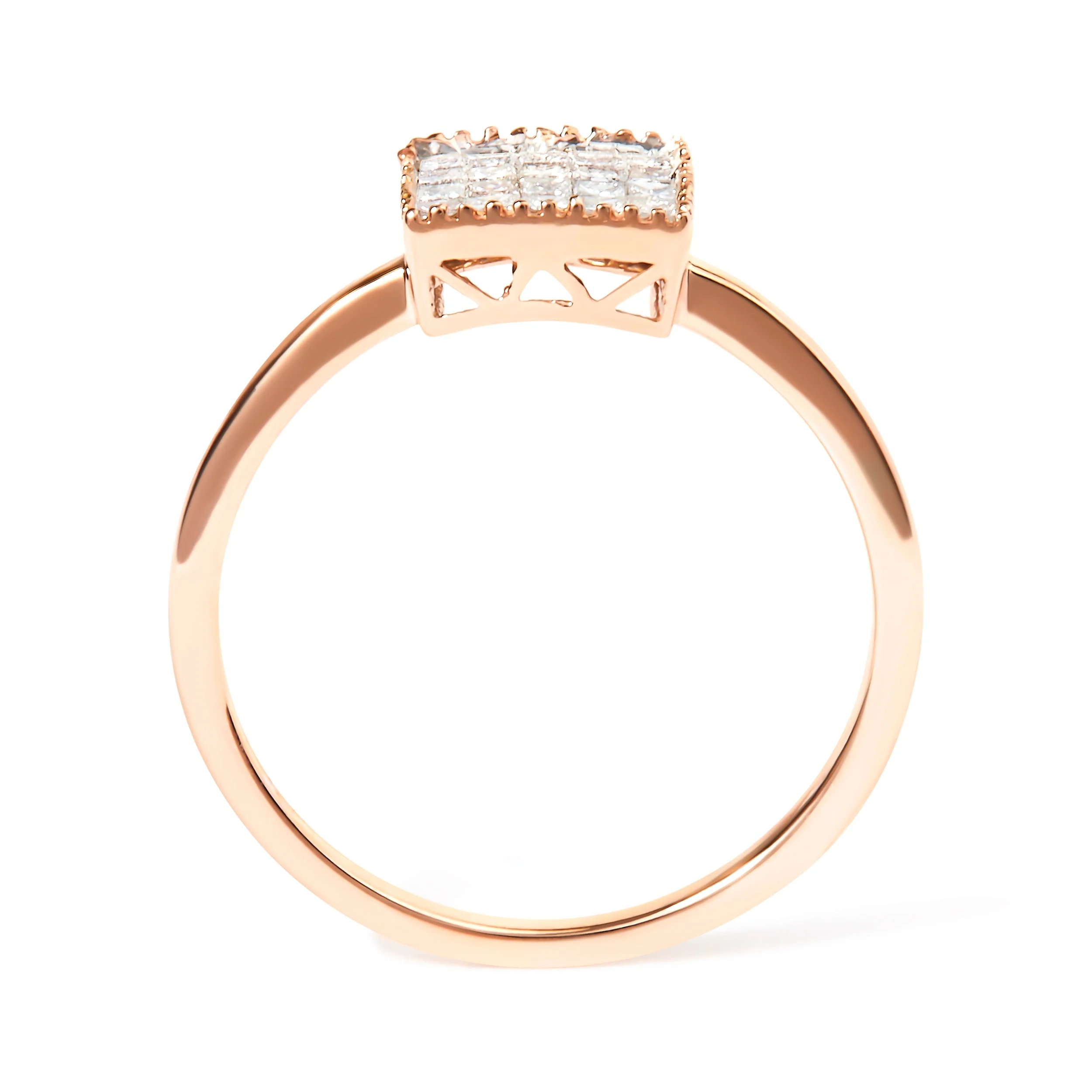 10K Rose Gold 1/3 Cttw Invisible Set Princess Cut Diamond Composite Square Shape Ring (H-I color, I1-I2 clarity) - Size 5 - Image 9