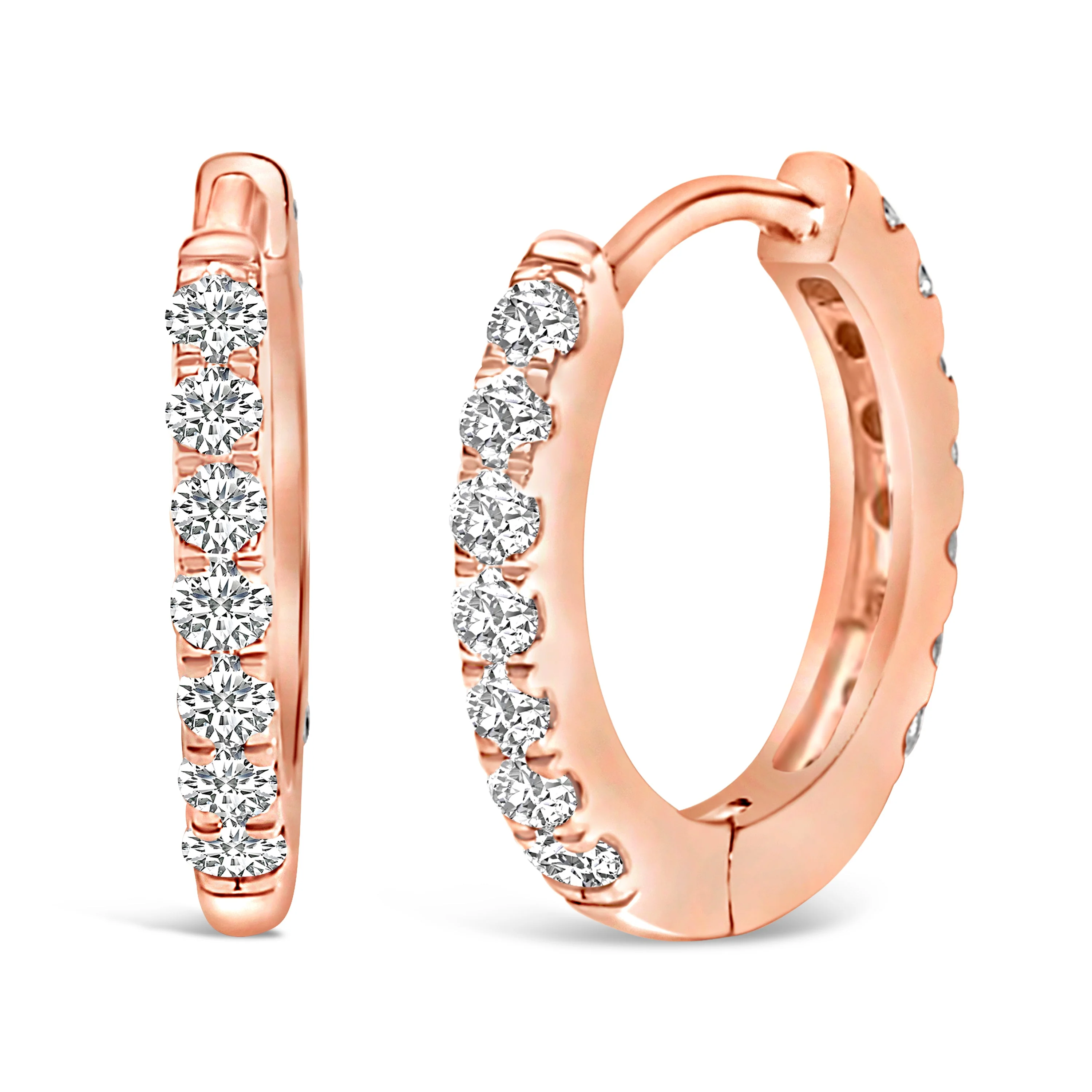 10K Rose Gold 1/4 Cttw Diamond Double Sided Huggie Hoop Earrings - Image 2