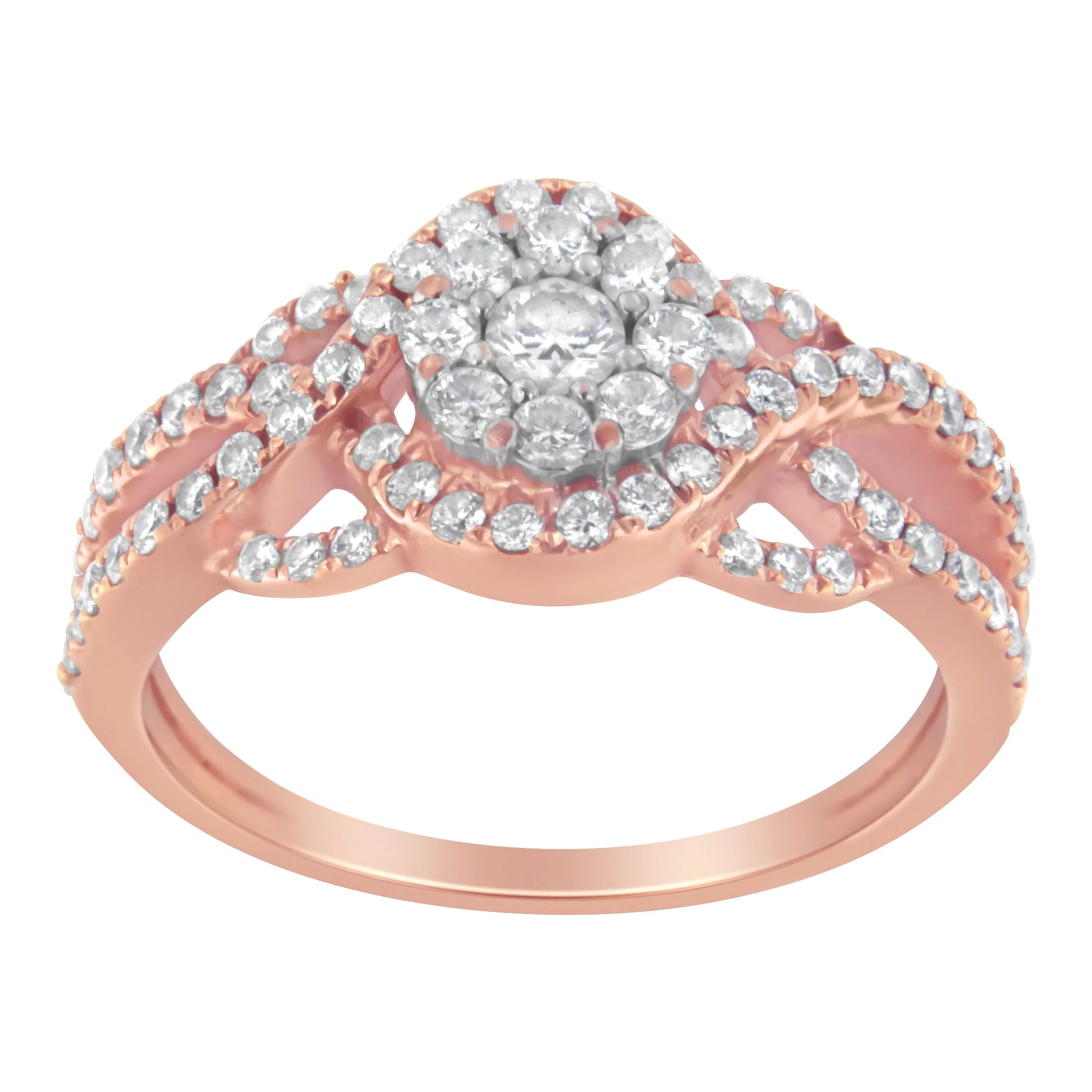 10K Rose Gold 3/4 Cttw Diamond Floral Cluster Head and Twisted Shank Cocktail  Ring (H-I Color, SI1-SI2 Clarity)- Size 7 - Image 2