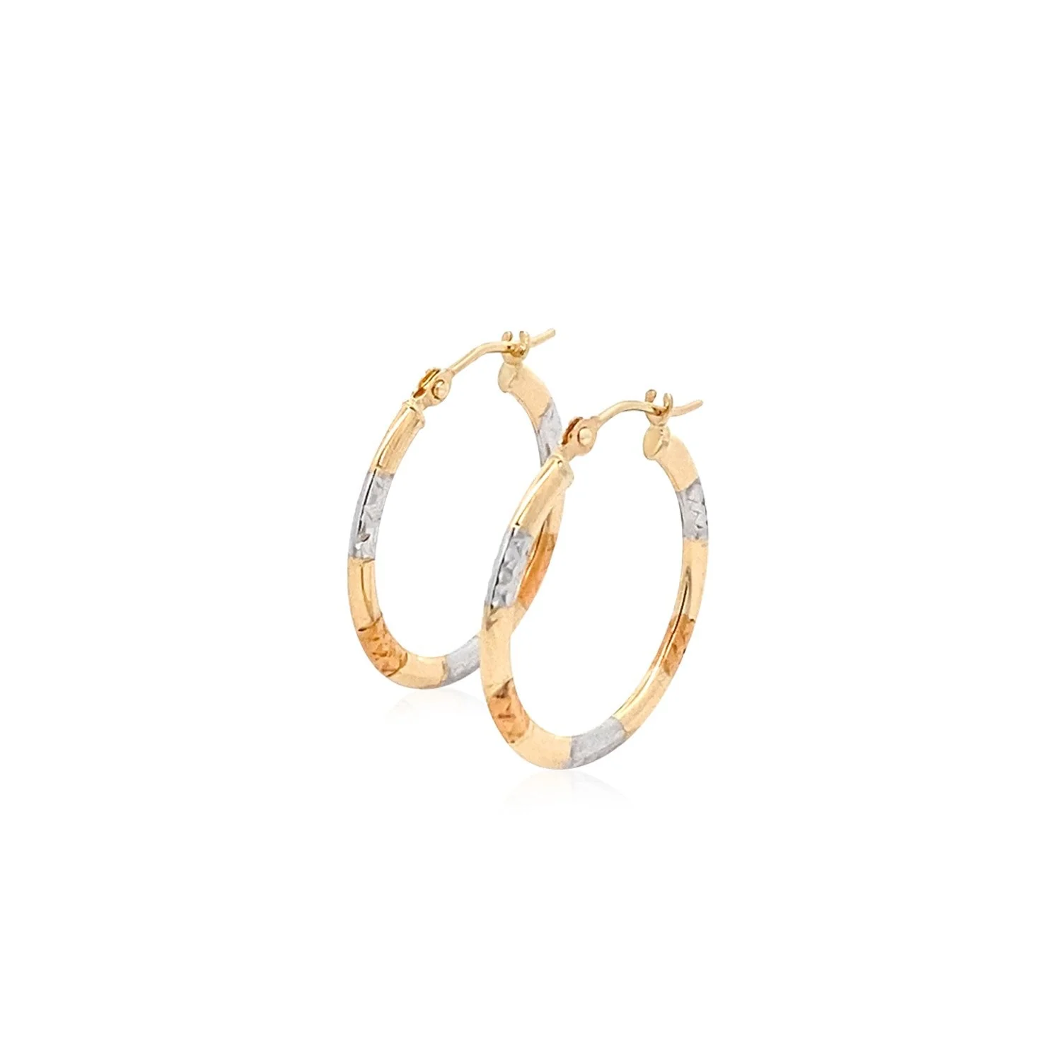 10k Tri-Color Gold Classic Hoop Earrings with Diamond Cut Details - Image 8
