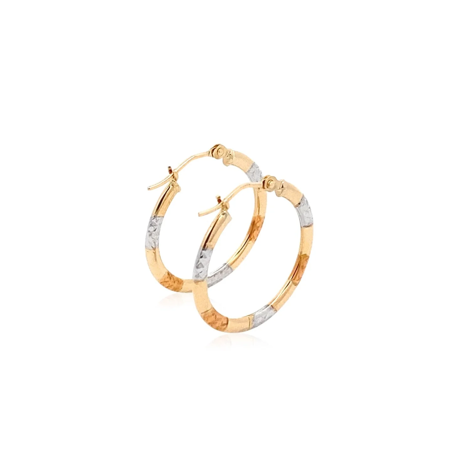 10k Tri-Color Gold Classic Hoop Earrings with Diamond Cut Details - Image 9