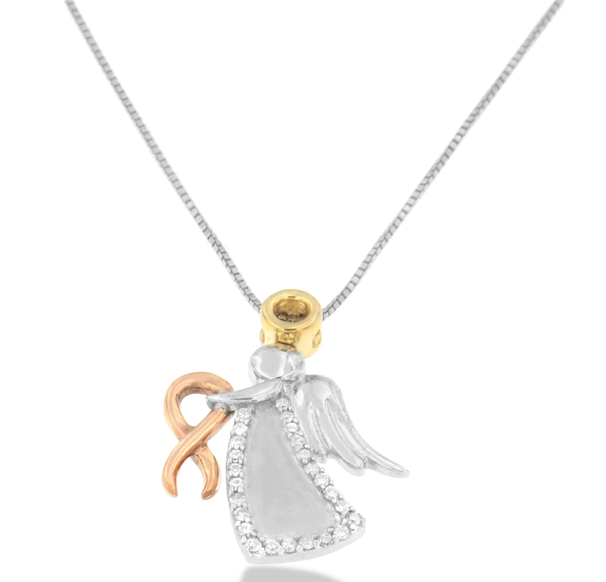 10K Tri-Color Gold Diamond-Accented Angel Awareness Ribbon Pendant Necklace (H-I Color, I1-I2 Clarity) - Image 5