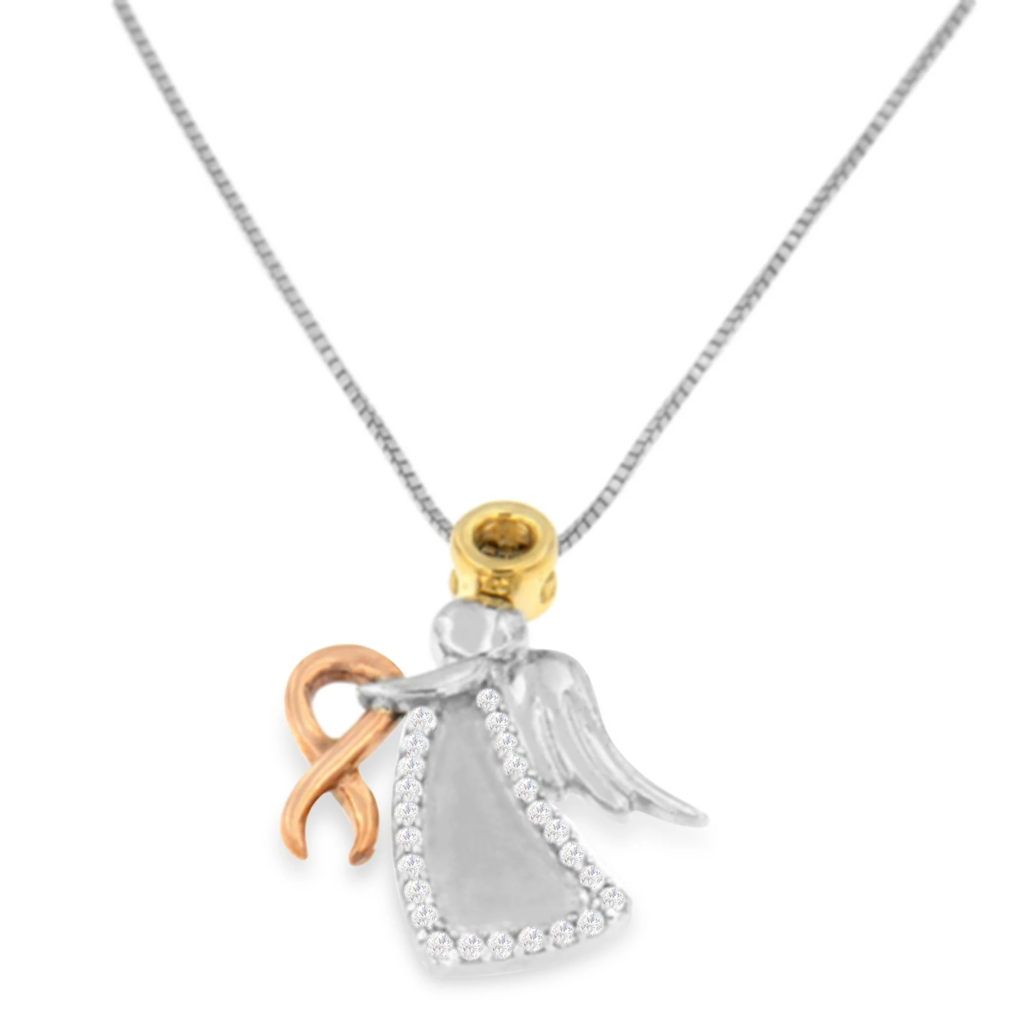 10K Tri-Color Gold Diamond-Accented Angel Awareness Ribbon Pendant Necklace (H-I Color, I1-I2 Clarity) - Image 6