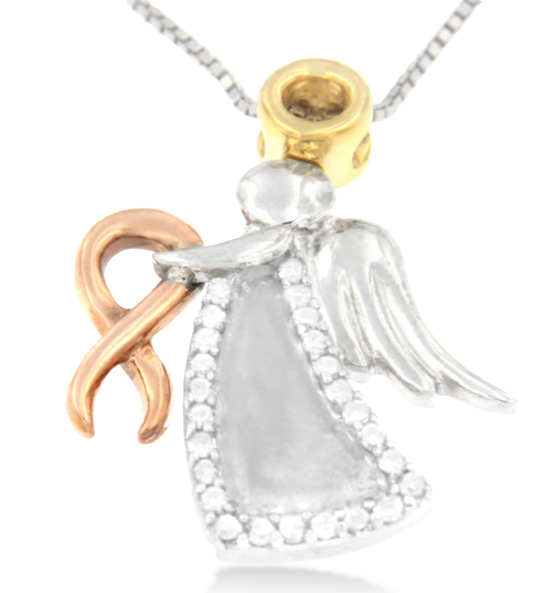 10K Tri-Color Gold Diamond-Accented Angel Awareness Ribbon Pendant Necklace (H-I Color, I1-I2 Clarity) - Image 7