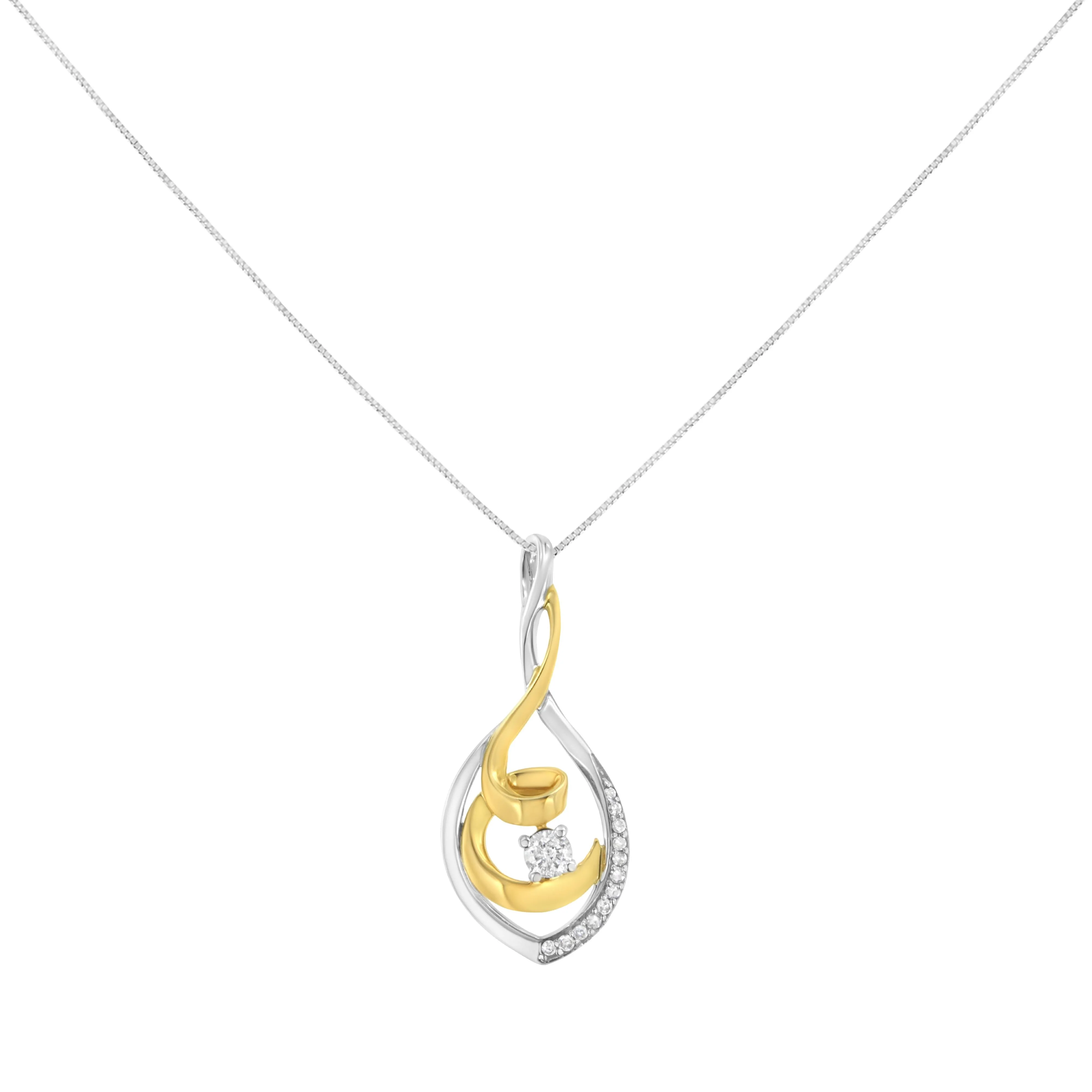 10K Two-Tone Yellow & White Gold 1/4 Cttw Brilliant-Cut Round Diamond Spiral Link 18" Pendant Necklace (I-J Color, I2-I3 Clarity) - Image 2