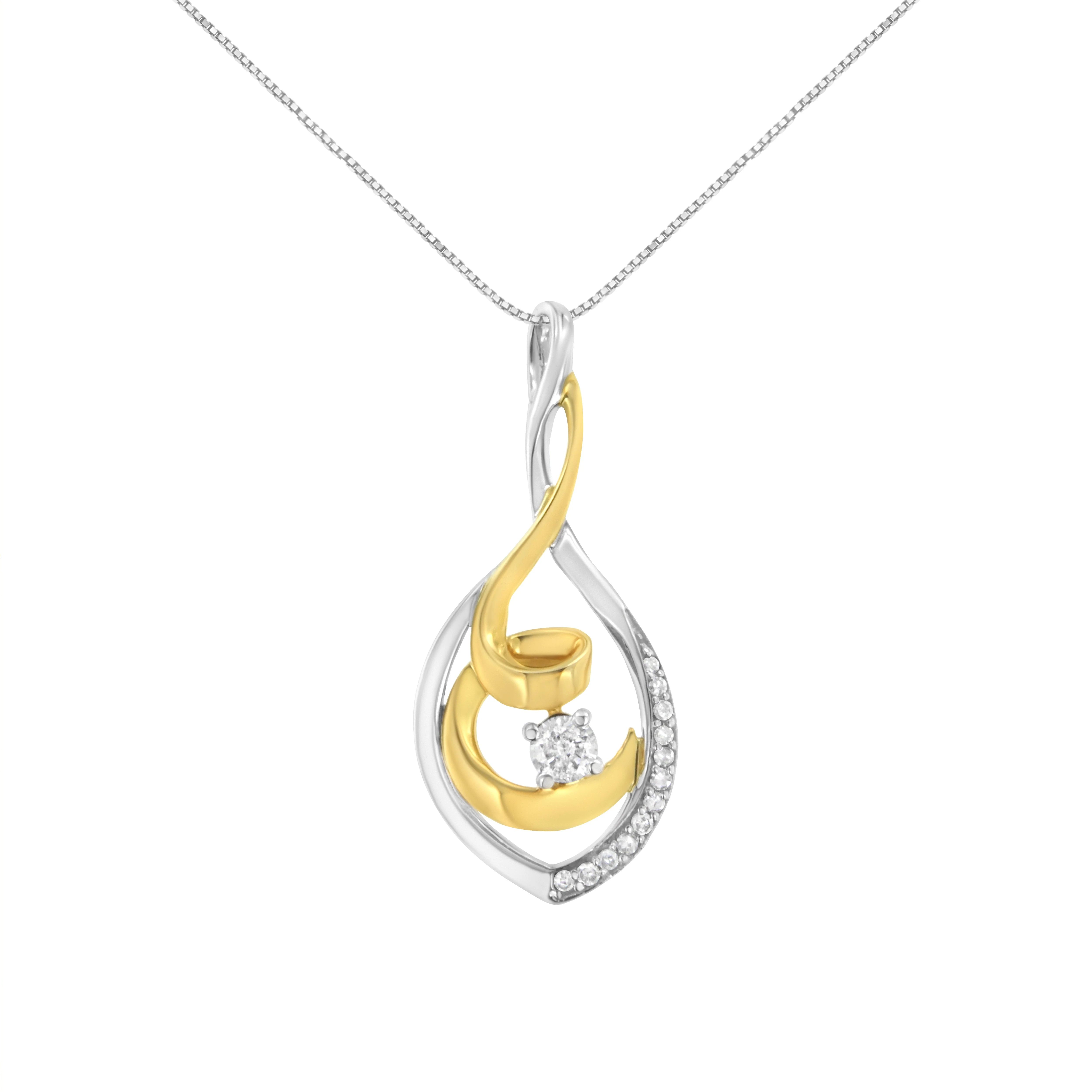 10K Two-Tone Yellow & White Gold 1/4 Cttw Brilliant-Cut Round Diamond Spiral Link 18" Pendant Necklace (I-J Color, I2-I3 Clarity) - Image 3