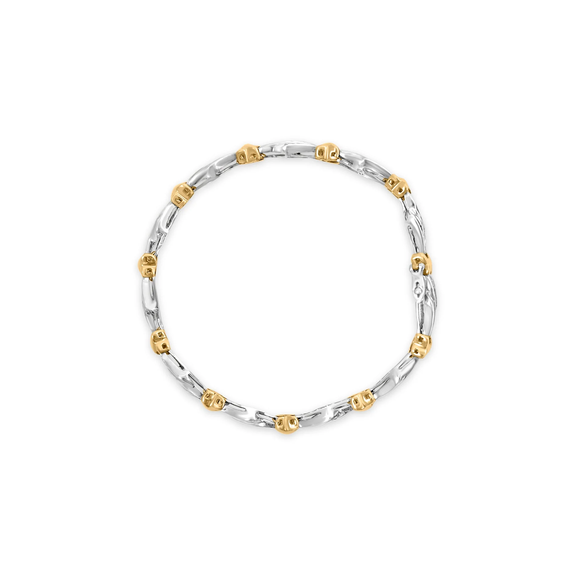 10k Two-Toned Gold 2.00 Cttw Channel Set Baguette-Diamond Weave and  "X" Spiral Link Bracelet (H-I Color, I1-I2 Clarity) - 7" - Image 6