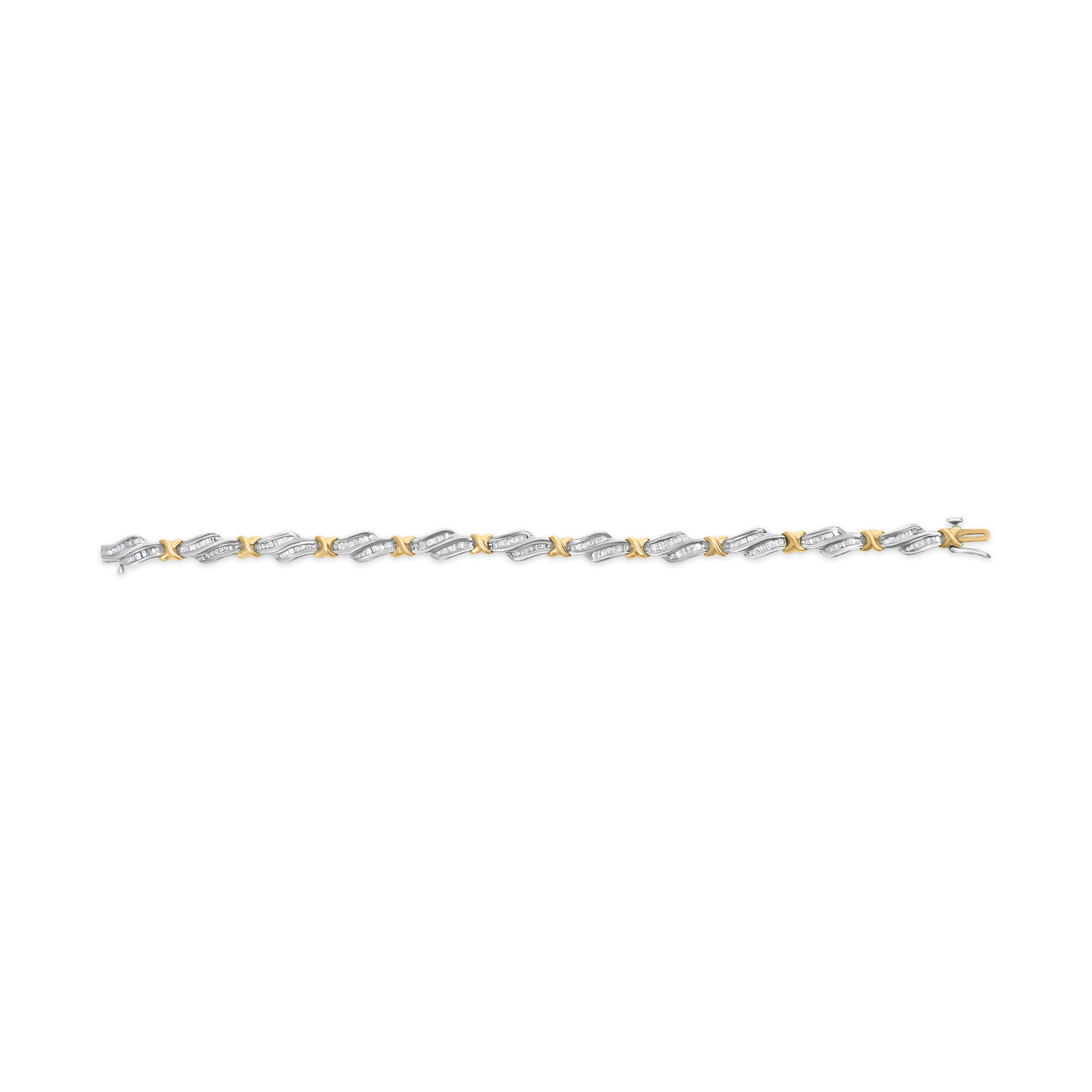 10k Two-Toned Gold 2.00 Cttw Channel Set Baguette-Diamond Weave and  "X" Spiral Link Bracelet (H-I Color, I1-I2 Clarity) - 7" - Image 7