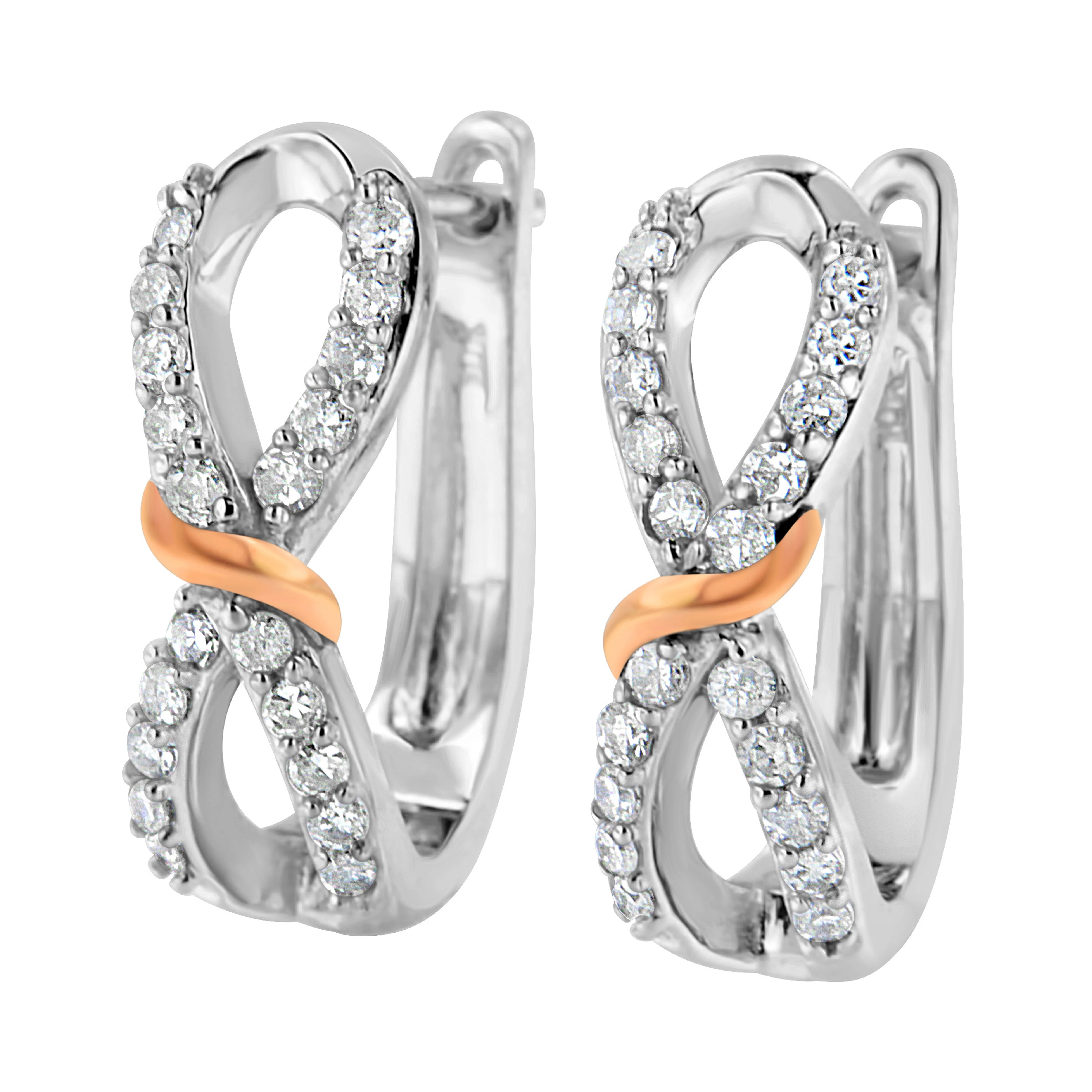10K White and Rose Gold 1/3 Cttw Diamond Infinite and Ribbon Hoop Earrings (H-I Color, I1-I2 Clarity) - Image 8