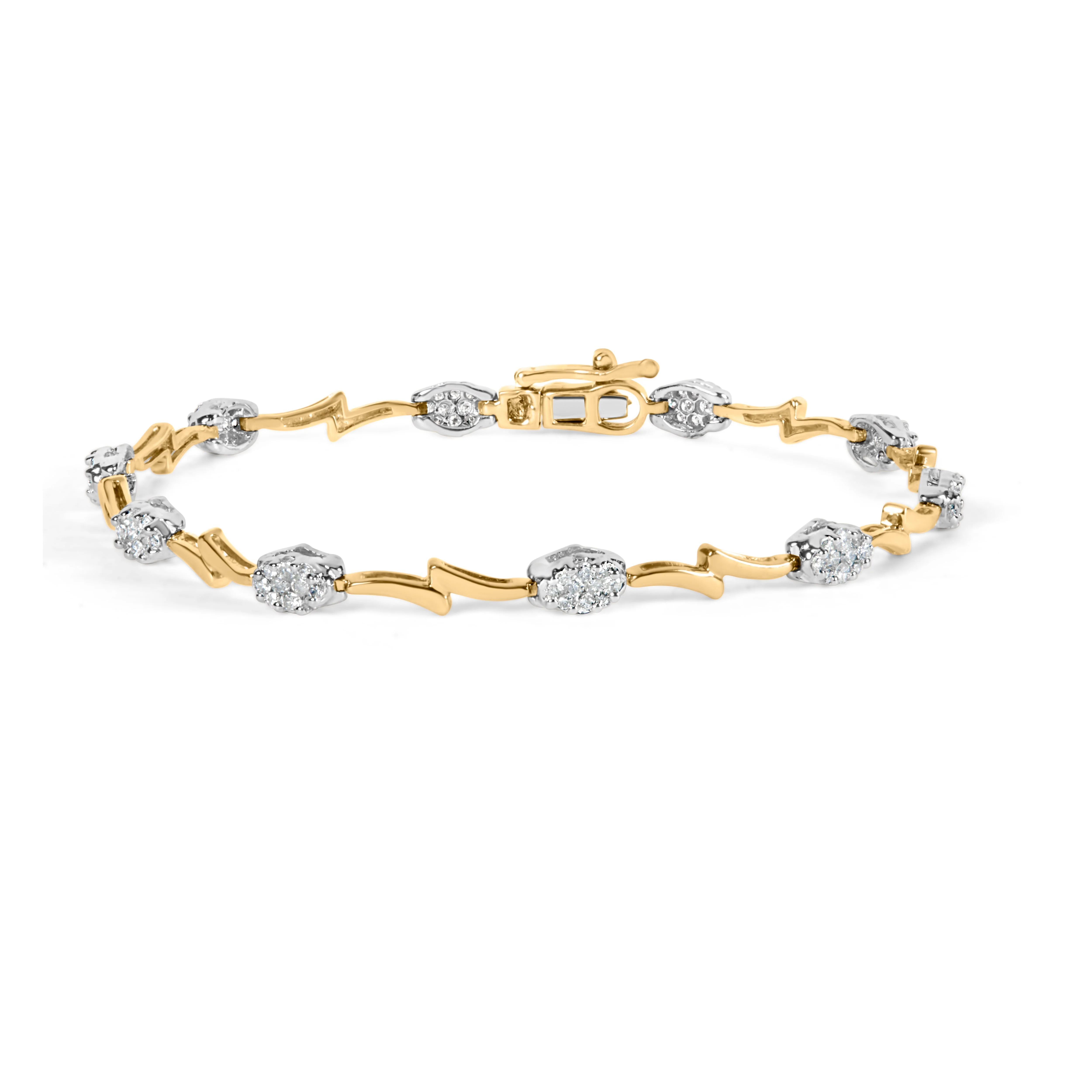 10K White and Yellow Gold 1.00 Cttw Diamond Oval Shaped Cluster Link  Bracelet (I-J Color, SI2-I1 Clarity) - 7" Inches - Image 5