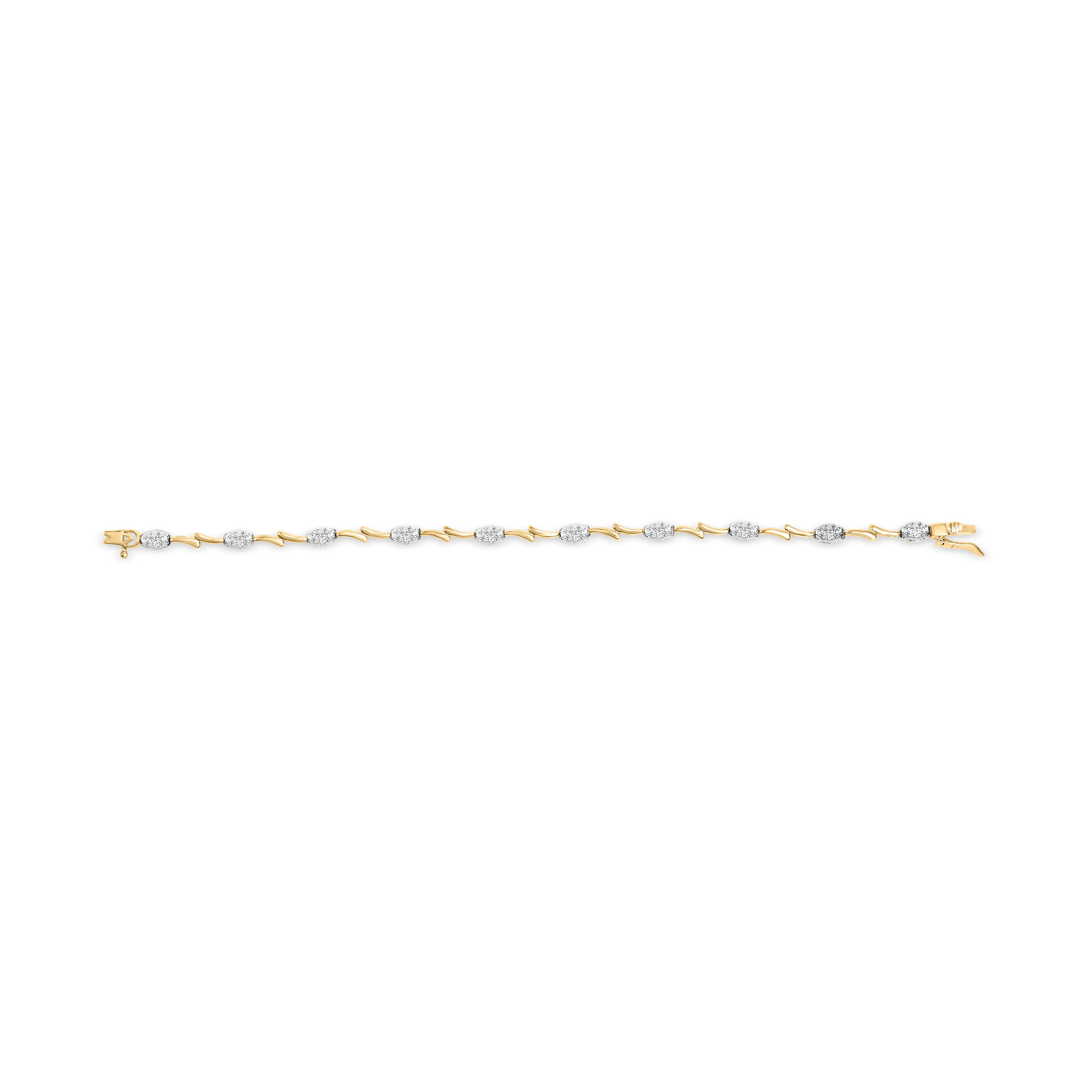 10K White and Yellow Gold 1.00 Cttw Diamond Oval Shaped Cluster Link  Bracelet (I-J Color, SI2-I1 Clarity) - 7" Inches - Image 8