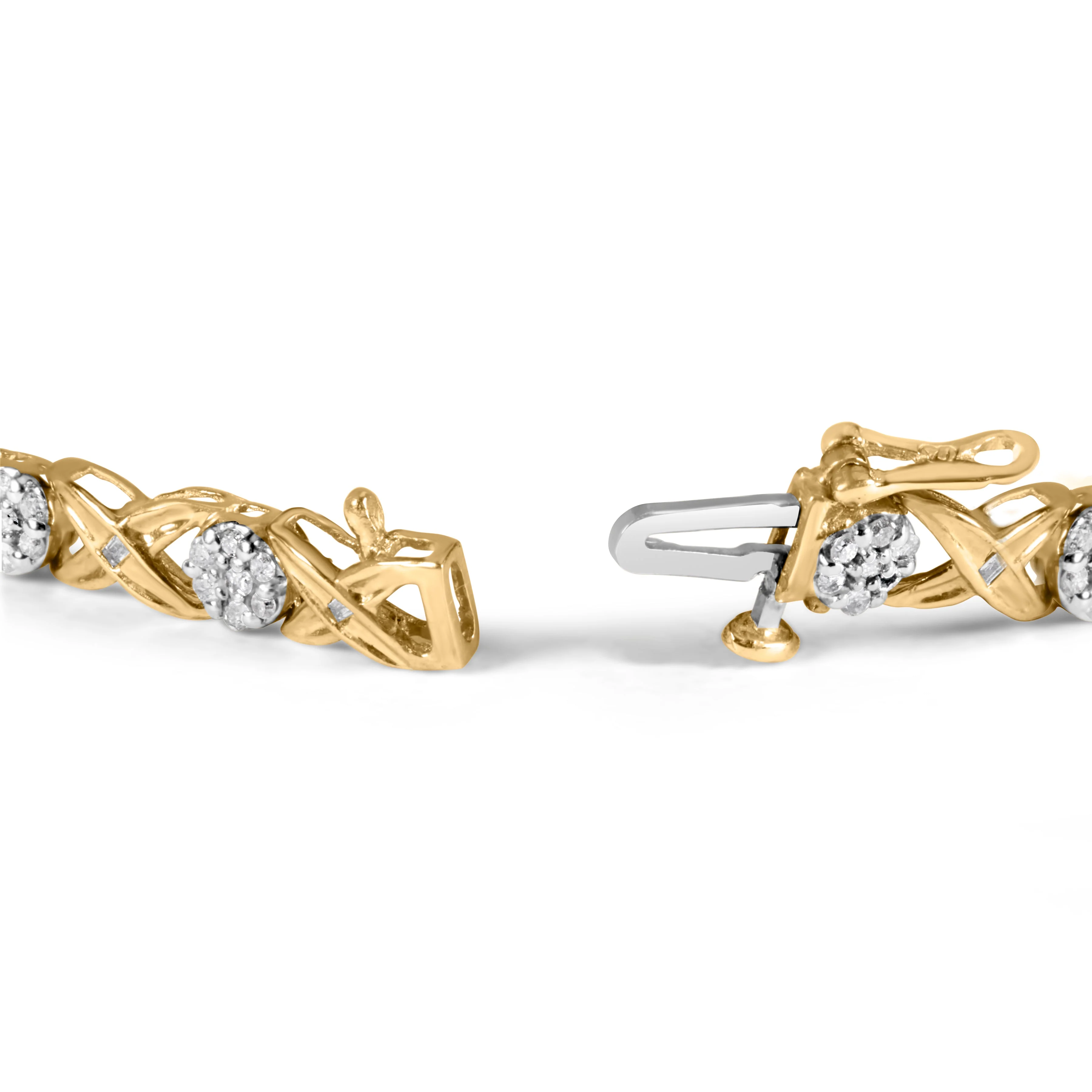 10K White Gold 1.00 Cttw Diamond Floral Cluster and X-Link 7.25" Bracelet (I-J Color, I1-I2 Clarity) - Image 2