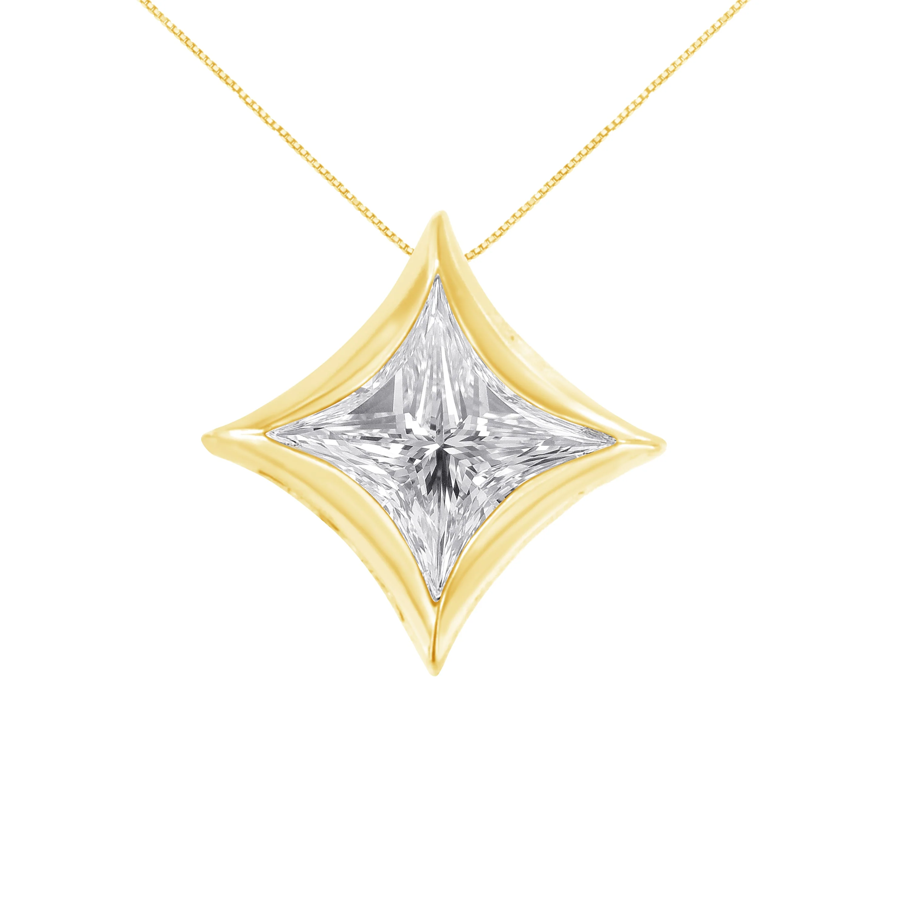 10K White Gold 1/10 Cttw Bezel Set Solitaire Princess Cut Diamond Kite Shaped Pendent Necklace - 18" Inches - Image 2