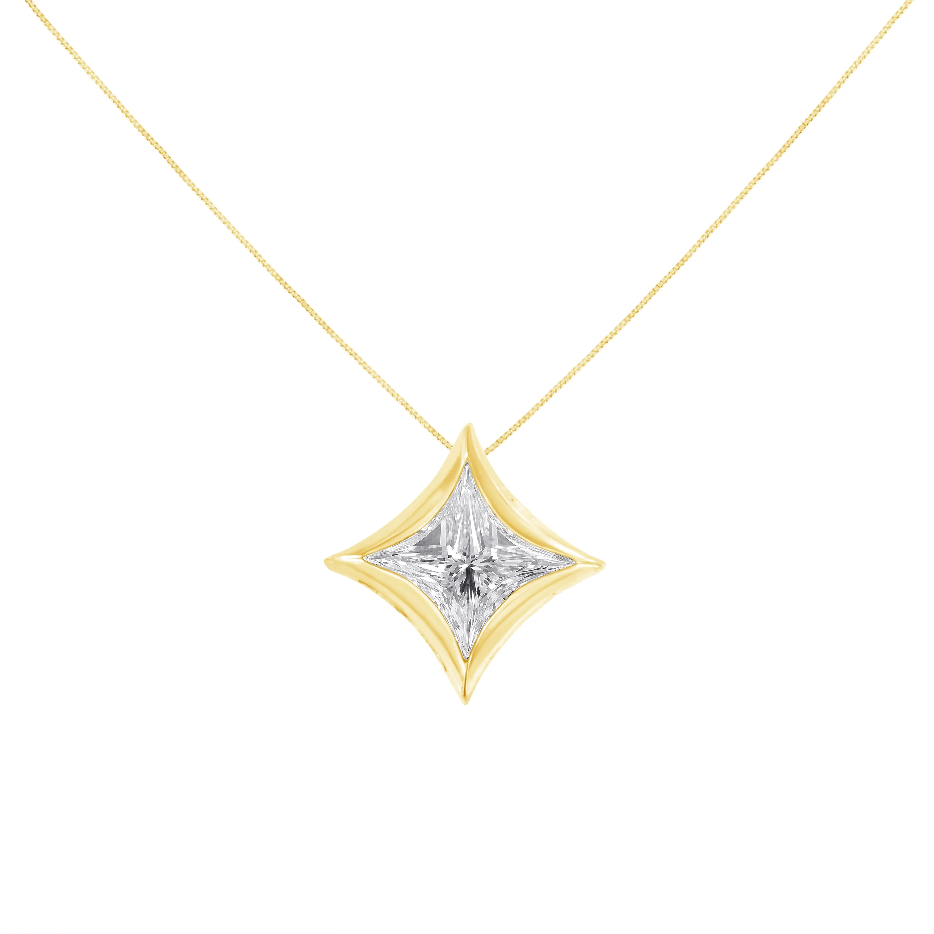 10K White Gold 1/10 Cttw Bezel Set Solitaire Princess Cut Diamond Kite Shaped Pendent Necklace - 18" Inches - Image 3