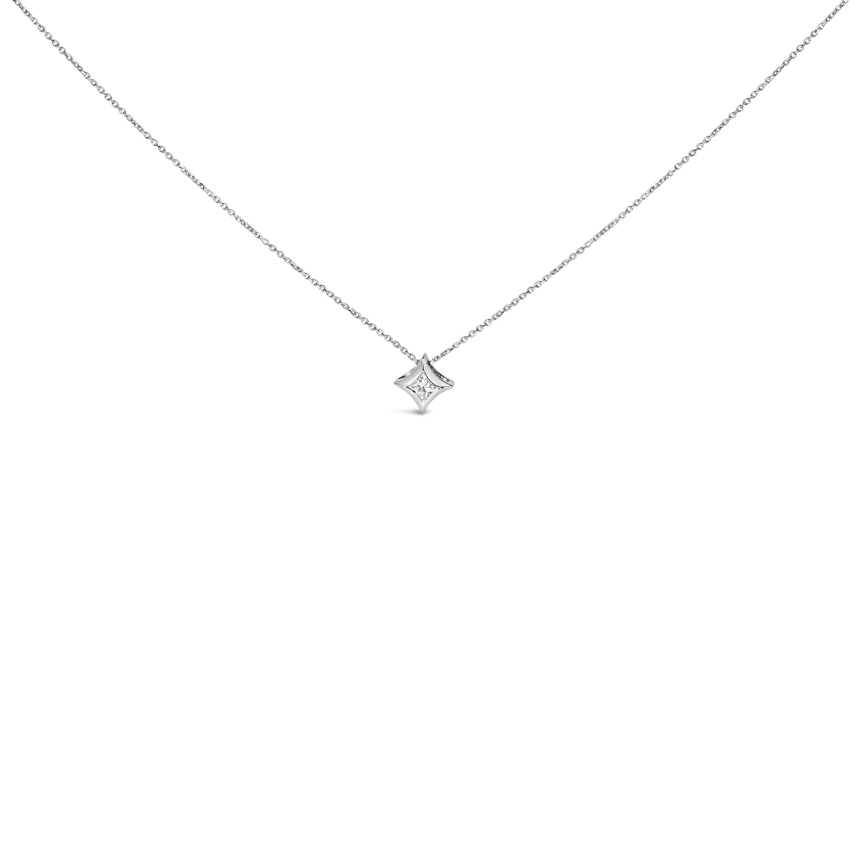 10K White Gold 1/10 Cttw Bezel Set Solitaire Princess Cut Diamond Kite Shaped Pendent Necklace - 18" Inches - Image 6