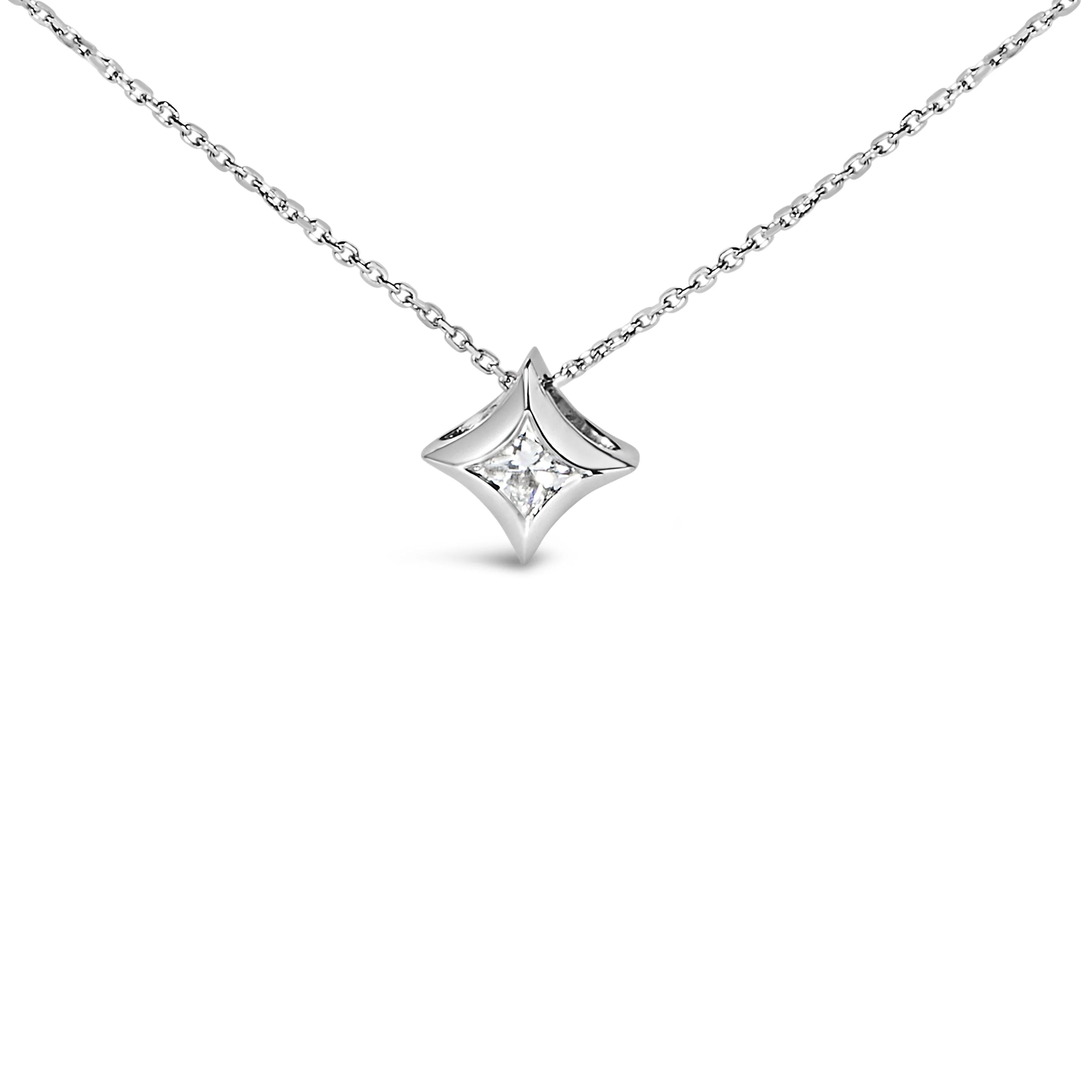 10K White Gold 1/10 Cttw Bezel Set Solitaire Princess Cut Diamond Kite Shaped Pendent Necklace - 18" Inches - Image 7