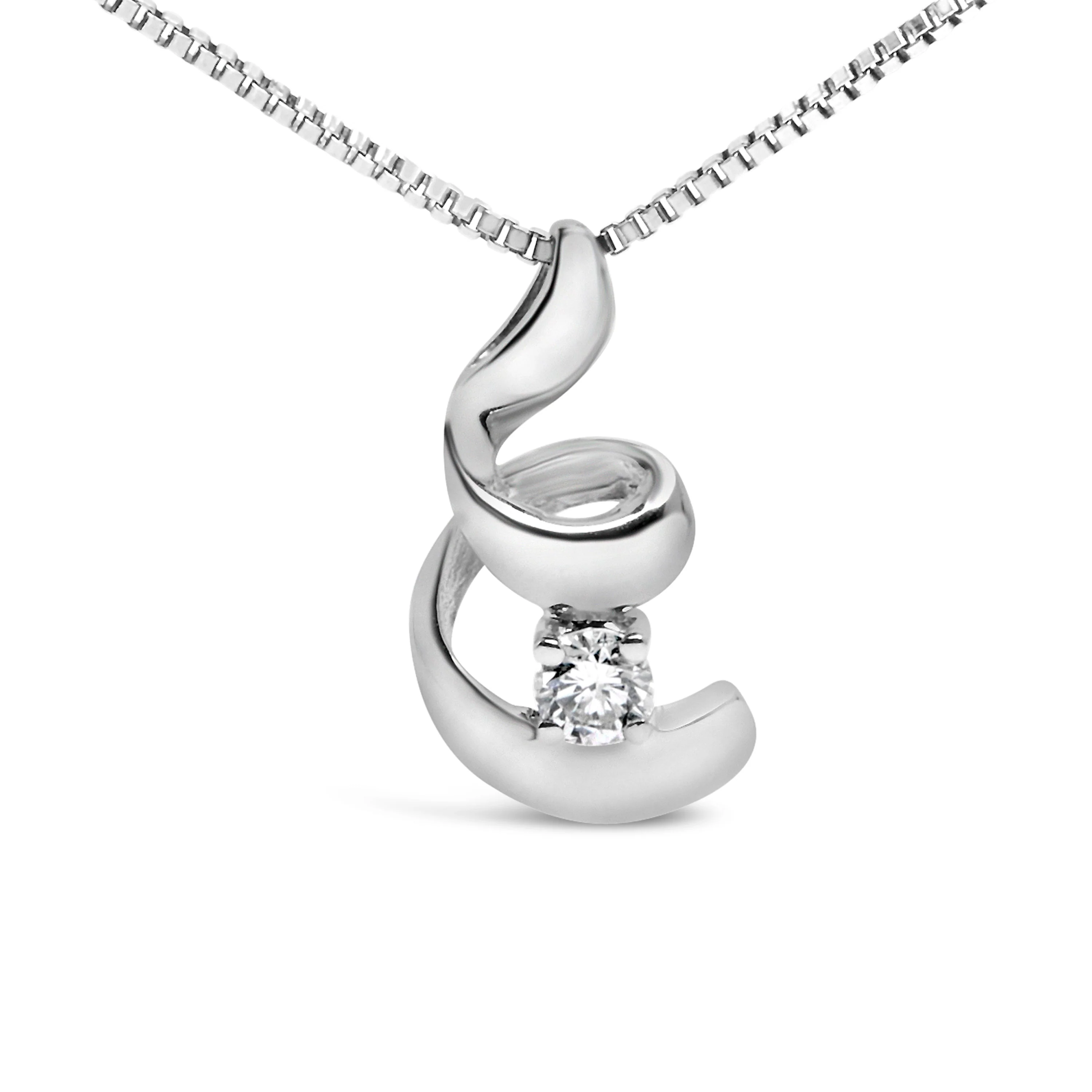 10K White Gold 1/10 Cttw Diamond Solitaire Spiral 18" Pendant Necklace (I-J Color, I2-I3 Clarity) - Image 2