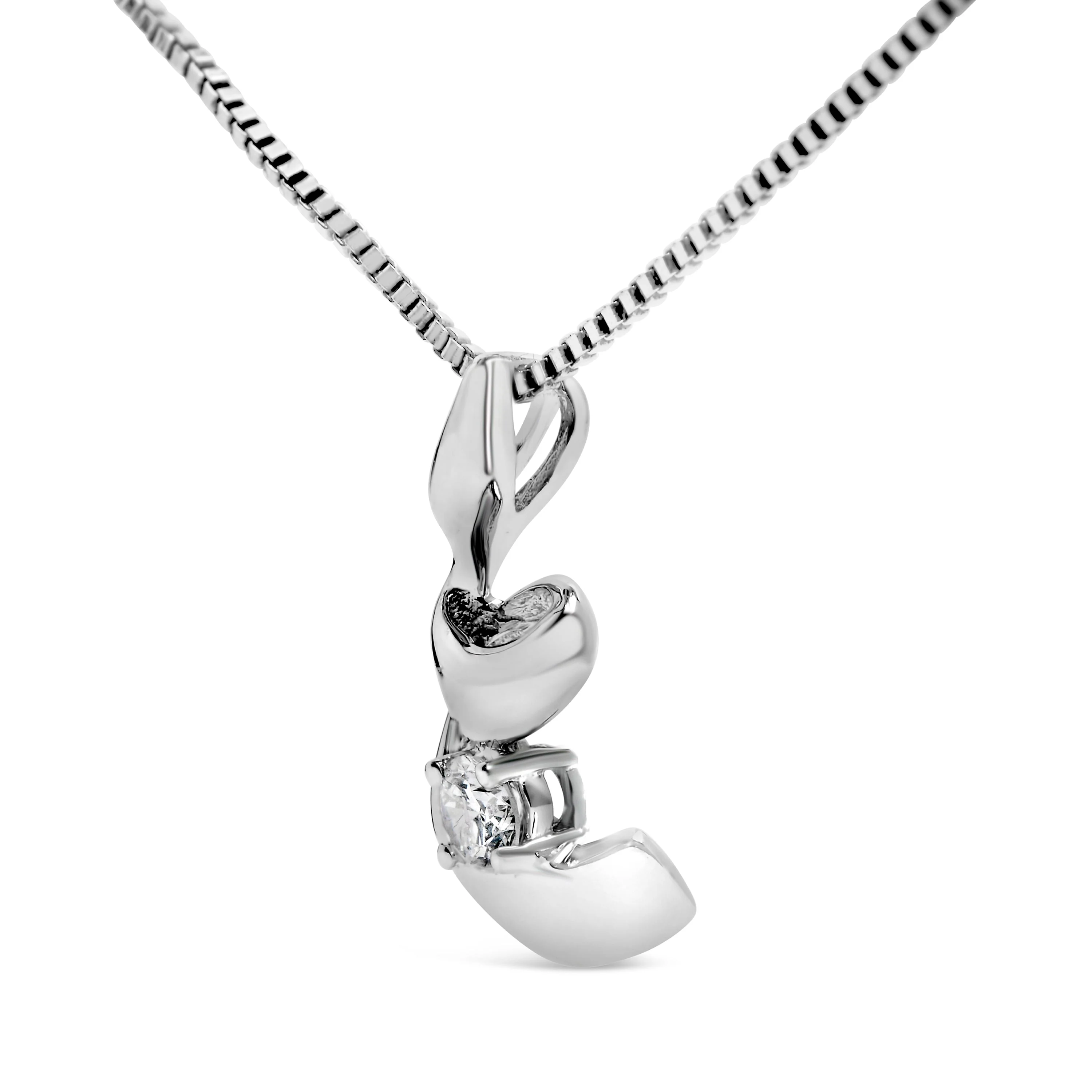 10K White Gold 1/10 Cttw Diamond Solitaire Spiral 18" Pendant Necklace (I-J Color, I2-I3 Clarity) - Image 6