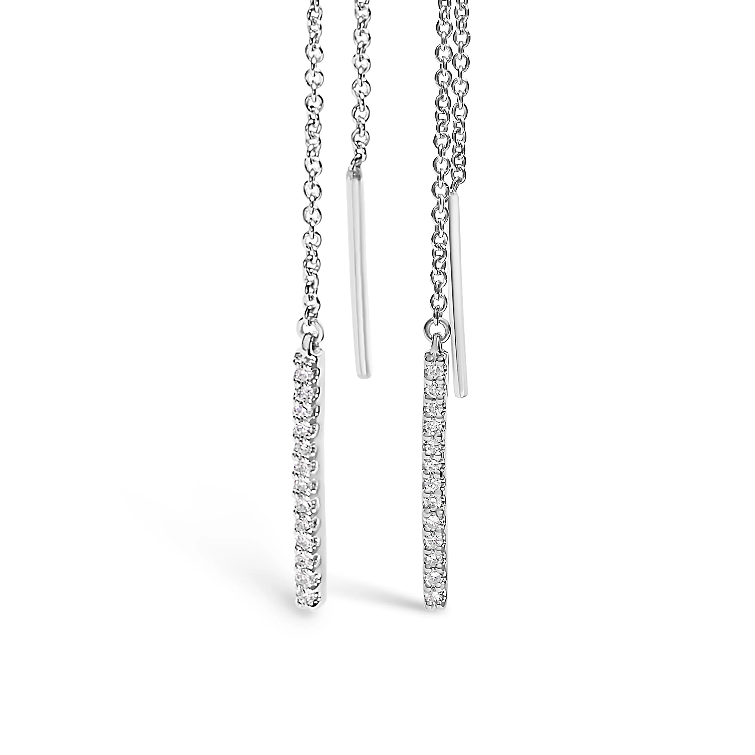 10K White Gold 1/10 Cttw Diamond Threader Earrings - Image 2